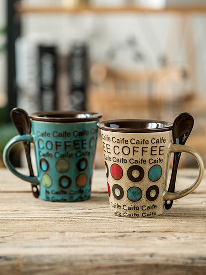 Trendy Ceramic Coffee Milk Mug With Lid Spoon