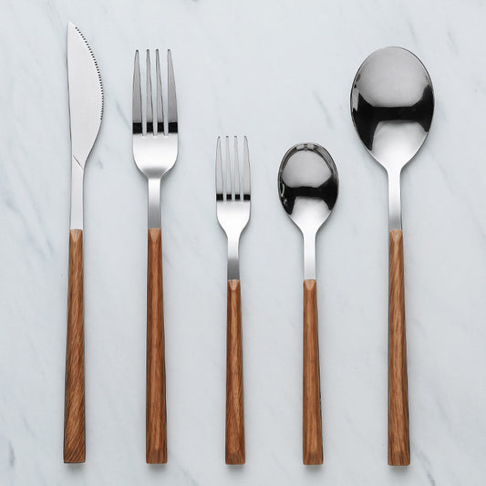 Nordic Stainless Steal Wooden Handle Tableware Set