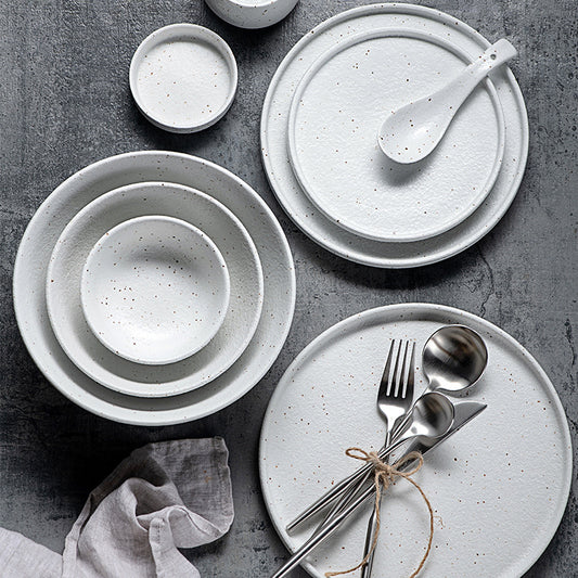 Porcelain Ceramic Dinner Bowl Plate & Spoon Tableware