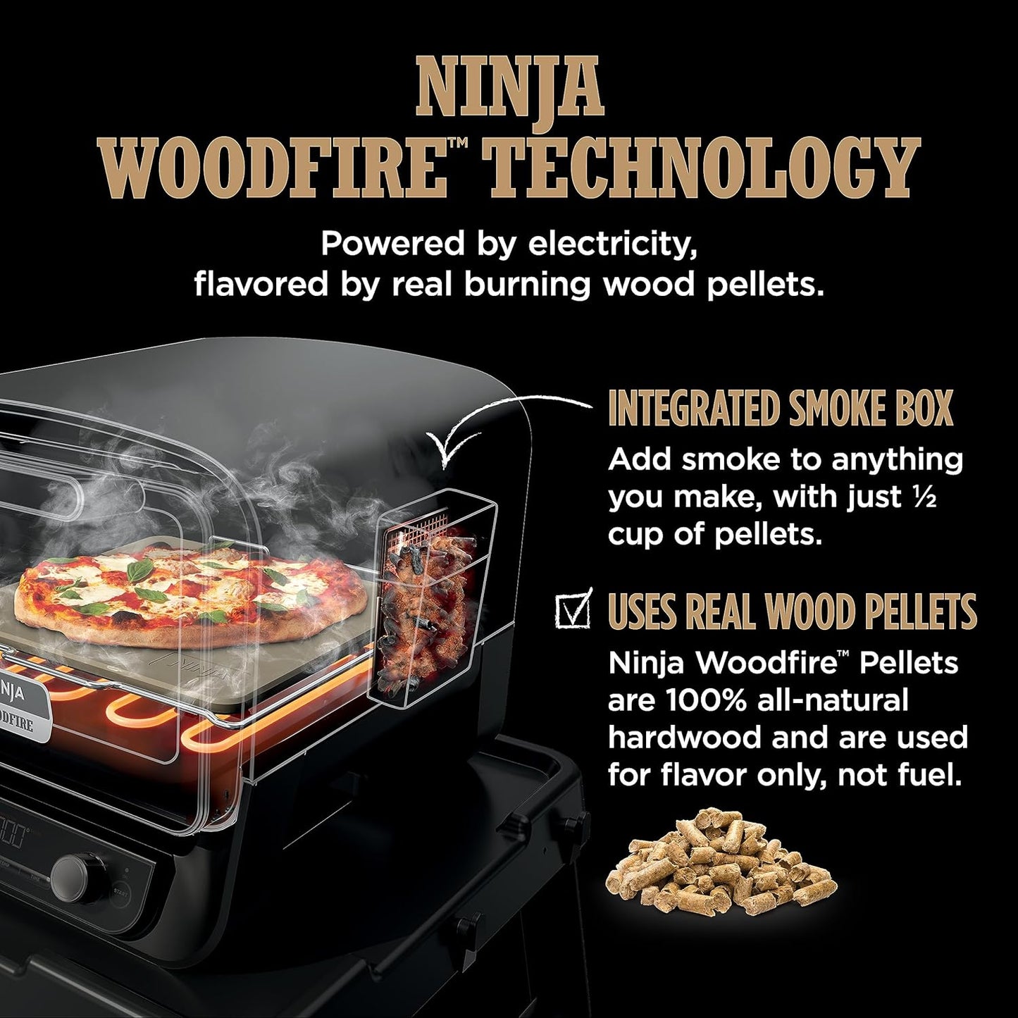 Ninja Woodfire Pizza Oven, 8-in-1 outdoor oven, 5 Pizza Settings, Ninja Woodfire Technology, 700°F high heat, BBQ smoker, wood pellets, pizza stone, electric heat, portable, terracotta red, 9x13